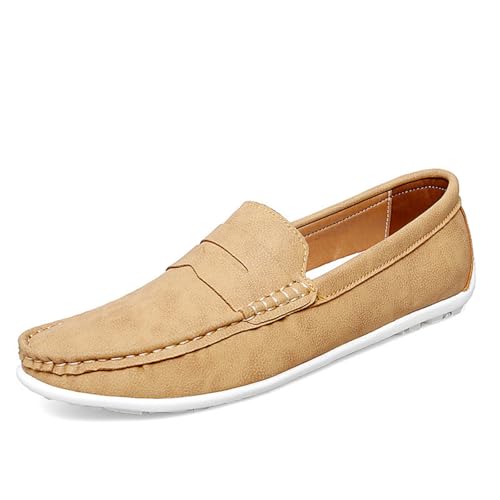 Men's Suede Leather Penny Loafers - Brushed Suede Upper, Elastic Back Collar, Non-Slip Rubber Driving Sole - Classic Slip-On for Casual Wear, Office, Driving & Weekend Adventures