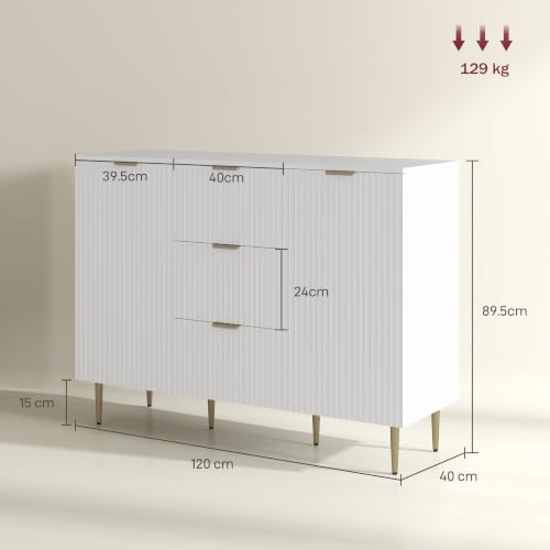 HOMCOM Sideboard 2-Door Kitchen Storage Cabinet Adjustable Shelves White - Image 3