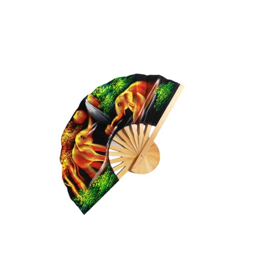 Size 17 Inch Elephant Paint Style Hand Fan 1 Pack for Wedding Gift Product of Thailand