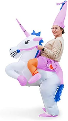 Linsion Halloween Inflatable Unicorn Costume Suit Halloween Cosplay Fantasy Air Blow Up Costume Adult/Kids(Adult)