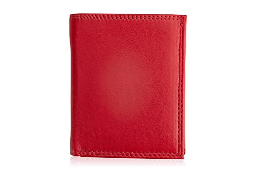 Portefeuille homme protection RFID contre le vol de données en cuir véritable cerise