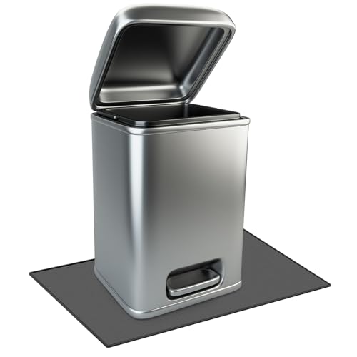 Image of Tinideya Waterproof Trash Can Mat with Raised Edge Non Slip Under Garbage Mat Trash Can Pads Protective Silicone Rubber Tray for Kitchen to Avoid Spills Floor Scratches(Black,11.8 inch X 18.9 inch)