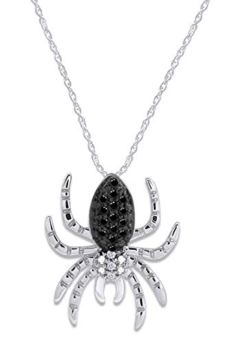 AFFY Round Cut White & Black Natural Diamond Spider Pendant Necklace in14K Gold Over Sterling Silver (0.09 Cttw)