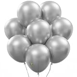 AFTERLOON® Biodegradable Balloons 144 pcs Silver 12 Inch, Metallic Thickened Extra Strong Latex Helium Float, for Baby Shower Gender Reveal Garland Arch Wedding Birthday Party Decorations