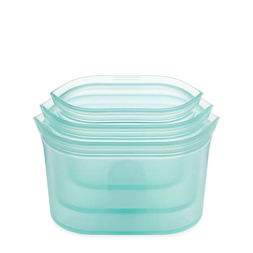 Zip Top Reusable Platinum Silicone Containers - 3 Dish Set - Teal