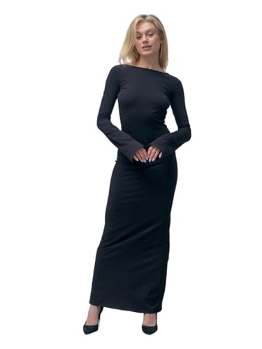 ACORN Rückenfreies Bodycon Kleid Damen Lang mit Ärmeln – Elegantes Figurbetontes Maxikleid mit Offenem Rücken für Hochzeit oder Party...