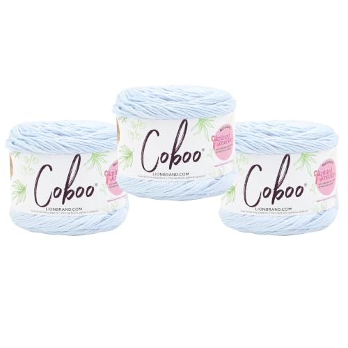 Image of Lion Brand Yarn, Coboo Cotton Blend Crochet Yarn, Frost, Blue, 3 Pack