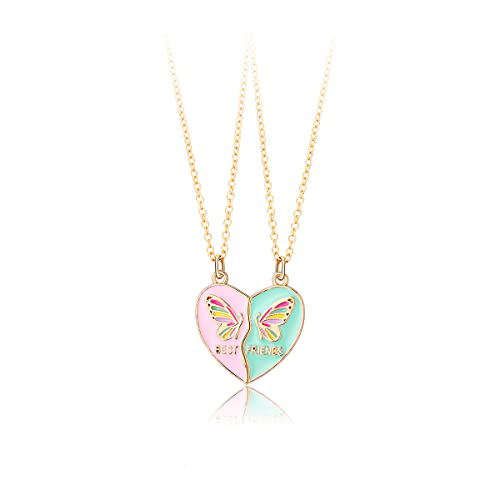 Adorables BFF Collares para 2 Niñas, Best Friends Collares Dorado Mariposas, Collar de Amistad con Colgante Corazón, Joyería de Amistad San Valentín para Niñas Madre Amigos Hermanas Sobrinas Mujeres