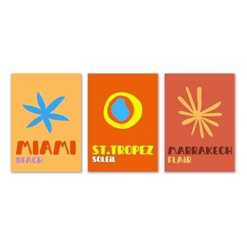 Affiches Miami St Tropez Marrakech lot de 3 posters muraux salon 40x50