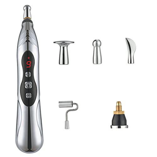 Masseur à Main Le Stylo à Acupuncture éLectronique 9 Engrenages Usb Pen Rechargeable Stylo Pour Soulagement De La Douleur Pen Vibrant Avec 5 TêTes De Massage Pour La Douleur En Relief