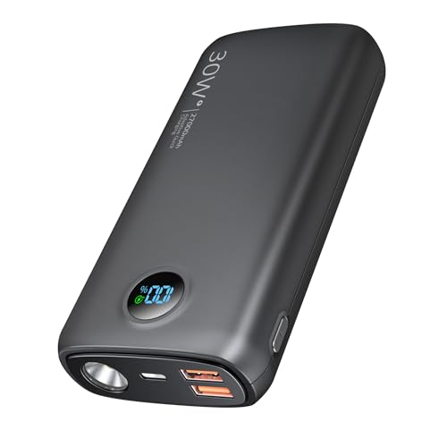 debopo Batterie Externe, 27000mAh 30W PD3.0 QC4.0 4.5A Charge Rapide, USB C Entrée et Sortie Chargeur Externe avec 3W Brillante Lampe de Poche, LED Affichage pour Smartphone, Tablettes et Autres