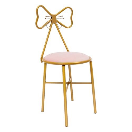 Pink Butterfly Dressing Chair, Velvet Cushion Deep Gold Metal Frame