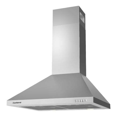 Corberó   Campana Extractora Pirámide 60 cm | KURAMATHI660X | 621,71 m3/h | 69db | 168W | 3 Velocidades | Control con Pulsador | Luz LED | 2 Filtros de Aluminio + Filtro Carbon | Inox