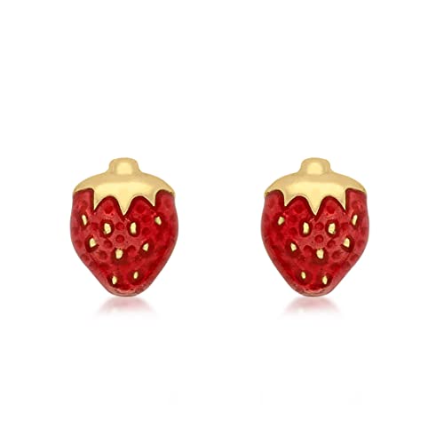 Boucles d'oreilles fraise or jaune 9 ct pour un style d'été