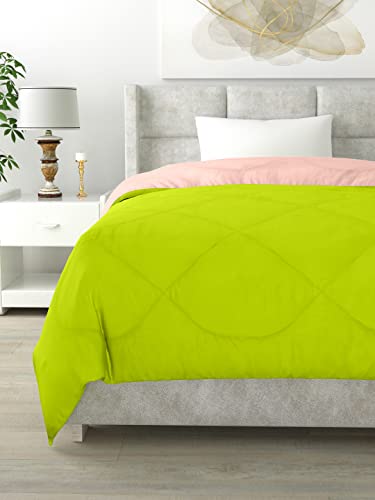 Image of Clasiko Reversible Single Bed Comforter; 60x90 Inches; 200GSM; Material - Cotton; Reversible; Color - Peach & Green; Pack of 1;