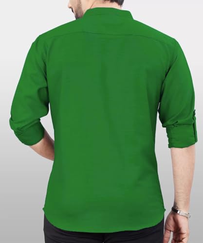 Image of DEEMOON Men's Regular Fit Solid Sprad Collar Casual Shirt with a Trendy Mandarin Collar Crafted from a Premium Cotton Blend
