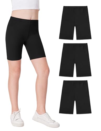 JOCMIC Girls Cycling Cotton Breathable and Safety Shorts for Summer Sports Gym Dance 3 Pack Black 10-12 Years Tag 160