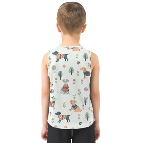 J JOYSAY Fall Dog Flowers Boys Tank Top Sleeveless Muscle Shirts Quick Dry Sport Active Workout Kids T-Shirts 3-15T3