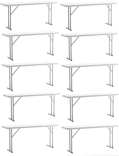 Image of BTEXPERT 6-Foot - 72 inch Long White Plastic Folding Seminar Training Table Portable 18 inch Wide Narrow, 29 inch High, Events Indoor Outdoor Lightweight Set of 10