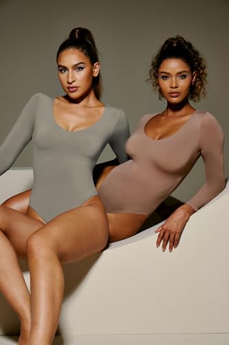 Image of IUGA Bodysuits for Women Tummy Control Body Suits for Womens Compression Slimming Thong Bodysuit V Neck