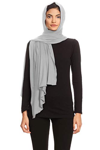 Abeelah Jersey Hijab Veil Scarf - Made in the USA - Islamic, Muslim, African and Indian Fashion Compatible (Silver- Light Grey)