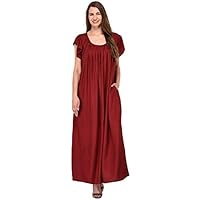 PATRORNA Women's Polyester Blend Solid Maxi Night-Gown Nighty (POL1A74_Maroon_6XL)
