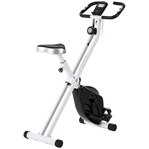 SPORTNOW Bicicleta Estática Eliptica Plegable, Bicicleta de Fitness Silenciosa Interior con Resistencia Magnética de 8 Niveles, Sensor de Frecuencia Cardíaca, Asiento Ajustable, Pantalla LCD