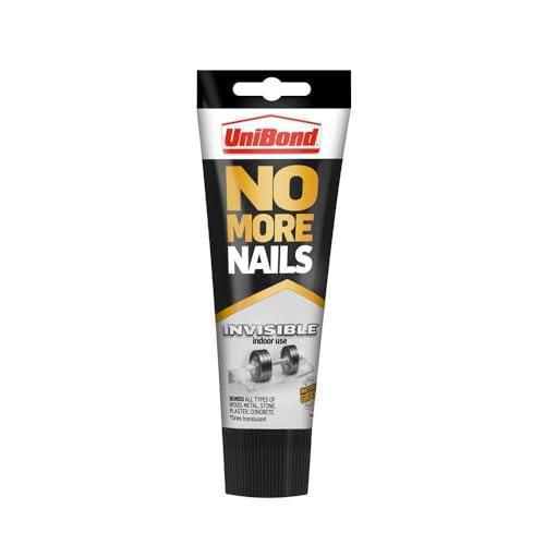 UniBond No More Nails Invisible Heavy-Duty Clear Glue Strong Glue for Wood Ceramic Metal & More Instant Grab Mounting Adhesive 1 x 184g Tube White