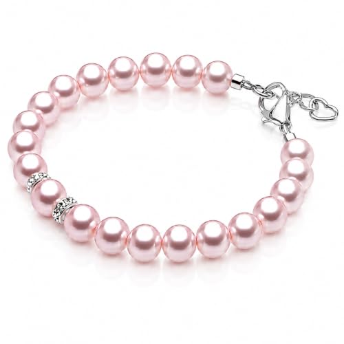 Image of Baby Bracelets for Infant Girls, Pink Pearl Bracelet Baby Girl Jewelry Gift