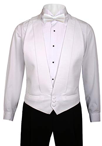 Guytalk Mens White Pique Vest with Matching Bow Tie (S-XL Adjustable)