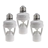 LPHUMEX 3pcs Motion Sensor Light Sockets, E26/E27 Screw in Motion Sensor Sockets for Existing Lights, Dusk and Dawn Auto Lights Motion Detector Indoor for Front Door Porch Garage Closet