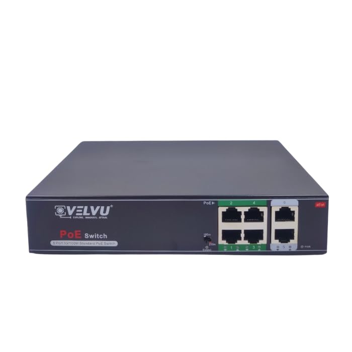 Velvu 6 Ports Fast Ethernet with 4 PoE Ports (100 Mbps) & 2 Uplink Ports (100 Mbps) POE Switch | Max. 65W Output of Single PoE Port | LED Light Indicators | Plug & Play (B0CVV34LVX) Amazon Price History, Amazon Price Tracker