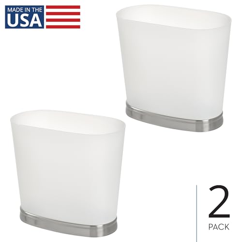 iDesign Slim Bathroom Trash Can, Small Plastic Garbage Can for Bedroom, Office, Desk, or Dorm, 2-Pack, Frost/Brushed by iDesign - Image 2