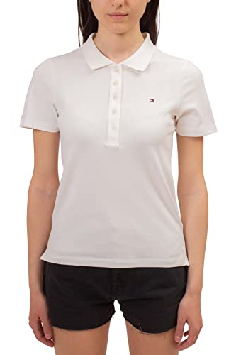 Tommy Hilfiger Women 1985 Slim Piqué Short-Sleeve Polo Shirt Slim Fit, White (Ecru), L