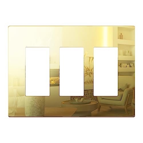 Image of LIDER Triple Decorator Wall Plate, Impact Resistant, Plexiglass, Reflective Finish, Modern Upgrade, Screwless Light Switch /Outlet Cover, Mid-Size 3-Gang 4.88 inch x 6.77 inch, Acrylic, Mirror Glass Gold