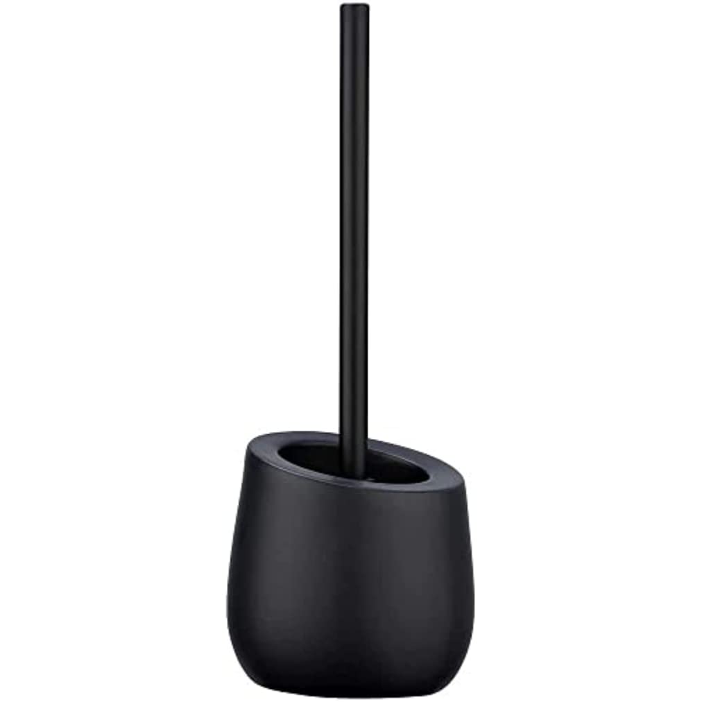 WENKO Treteimer Davos, 5 Liter, puristischer Kosmetikeimer mit Easy-Close Absenkautomatik, 23,5 x 26 x 27,5 cm, Schwarz matt & WC-Garnitur Badi Schwarz, hochwertige Keramik mit Matter Oberfläche