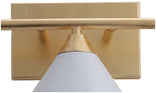 Image of JONATHAN Y Yvette 3-Light Wall Sconce 25 inch Metal Vanity, White /Gold Leaf | Modern Bathroom Mirror Fixture, Cone Shade, UL Listed, For Bathroom Mirror, Bedroom, Hallway, Hardwired, LED Bulb Included