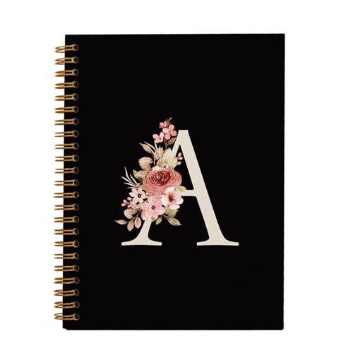 OXW Initial Letter K Notebook, Personalized Gifts, Custom Notebook Journals for Writing, Customized Gifts, Monogrammed Gifts for Women, Black Hardcover Spiral Notebook 5.5 x 8.3