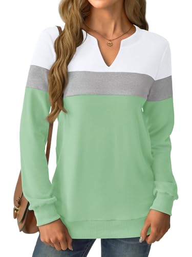 GKBK Womens Sweatshirts Long Sleeve Fall Tops Lightweight Color Block V Neck Cute Loose Casual Pullover — view 2