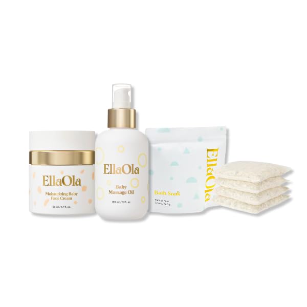 Image of ELLAOLA Deep Hydration Baby Care Bundle - Organic Moisturizing Face Cream, Organic Baby Massage Oil & Gentle, Hydrating Bath Soak for Tender Skin Nourishment
