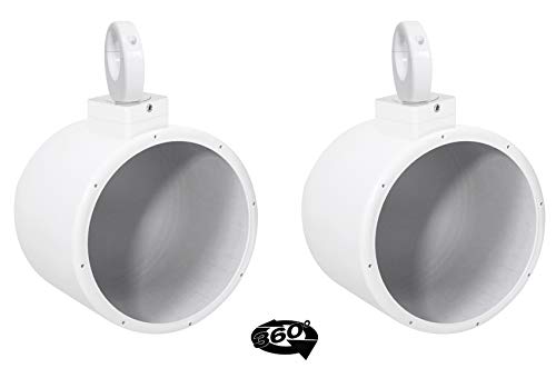 Image of Rockville MAC80W Bundle: (2) White Aluminum 7.7 in Wakeboard Tower Speaker Pod Enclosures, (2) MAC360W 360 Swivel Surface or Tower Mount Clamps, 4-Items