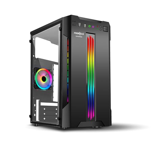 Image of Frontech Inferno Gaming Computer Cabinet | ATX & mATX PC Case | Tempered Glass Side Panel | Front RGB LED Strip | 80mm RGB Fan | USB 3.0 | HD Audio (FT-4346)