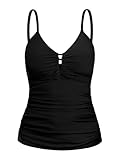 Ocean Blues Damen Retro Tankini Oberteil Bauchabdeckung Bademode mit Verstellbaren Trägern, Schwarz, Größe XXL