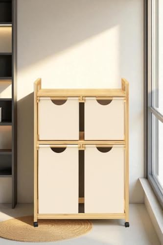 Bambu 4 Bölmeli Kirli Sepetli Çamaşır Sepeti Raflı Banyo Düzenleyici DB-0018 - Görsel 4