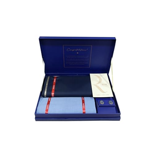 Image of Raymond Men's Unstitched 3.25 Meters Suit Fabric Set with Cufflinks and 1.7 Meters Shirt Piece (Multicolour, All Weather Fabric,Attractive Box,Premium Fabric) (5)