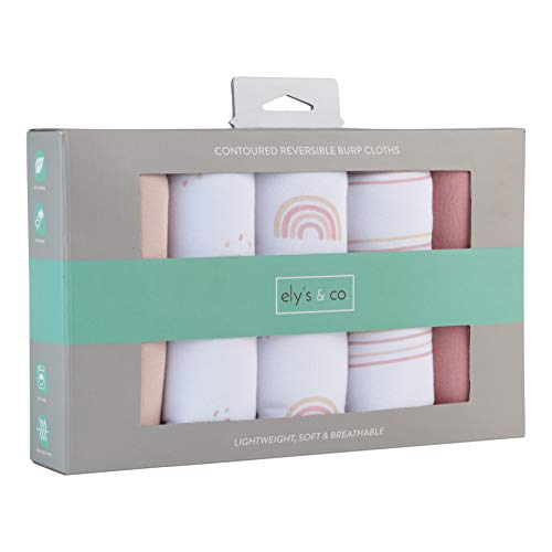 Ely’s & Co. Hourglass Shape Fleece Burp Cloths 5-Piece Set Jersey Knit Cotton With Extra Absorbent Fleece Inner-Layer For Baby Girl— (Pink Rainbow Combo) #TOP2
