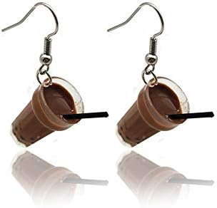 Mountainer Creative Unique Bubble Tea Drop Earrings Personality Milk Tea Drink Earring for Girl Funny Party Jewelry Christmas Gifts-Dark Color Milk Tea