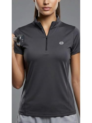 Image of PUMP'D Dry Fit Women's Half Zip Activewear Synthetic Regular Fit T-Shirt | Gym & Yoga