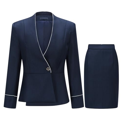 YYNUDA Women's Business Suit Set Solid 2 Piece Work Office Blazer and Skirt