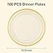 BESTSTAR 100PCS Clear Plastic Plates for Party, 10.25 Inch Disposable Plates with Gold Rim, Heavy Duty Dinner Plates for Wedding and Birthday